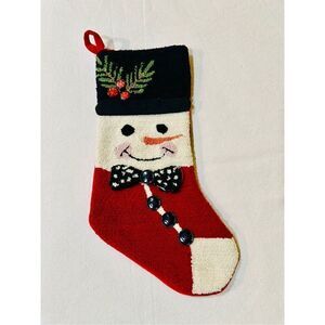 Vintage Christmas Snow Men Hook Stocking Face 100% Wool Back 100% Cotton